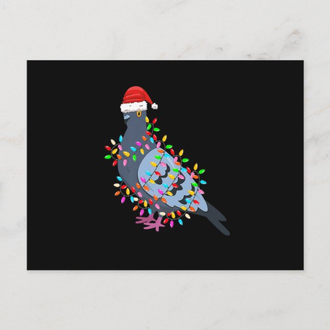 Cartão Postal De Festividades Cute Christmas Lights Pigeon Wearing Xmas Hat - Pi (Frente)