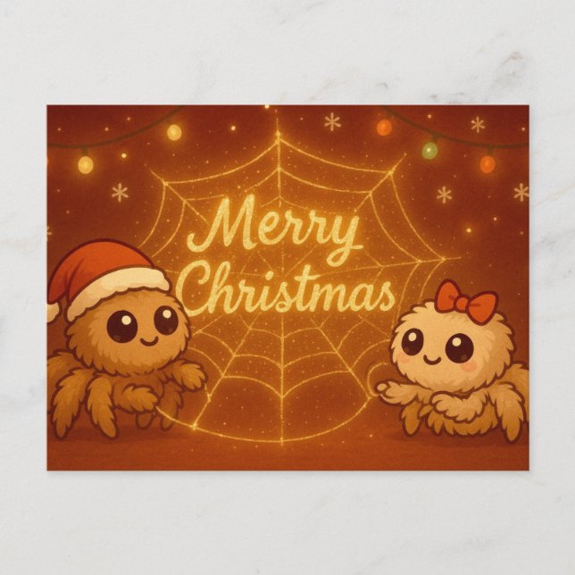 Cartão Postal De Festividades Cute Christmas Spider Couple (Frente)