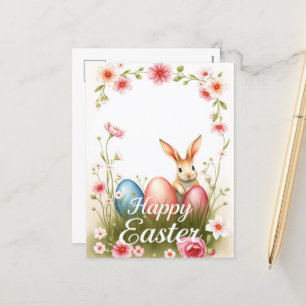 Cartão Postal De Festividades Cute Coelhinho da Páscoa e Ovos Desejos de Férias