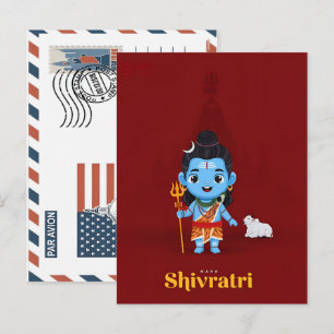 Cartão Postal De Festividades Cute desenho animado lord shiva e nandi para maha