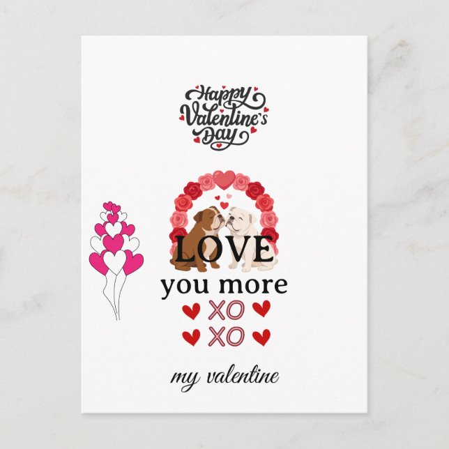 Cartão Postal De Festividades Cute Dog Valentine’s Day Card – “Love You More (Frente)