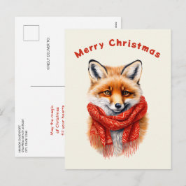Cartão Postal De Festividades Cute Fox in a Red Scarf Autumn Image