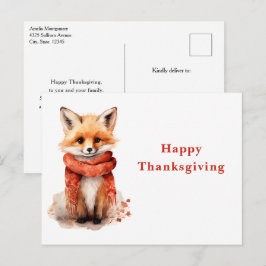 Cartão Postal De Festividades Cute Fox Pup in a Red Scarf Thanksgiving