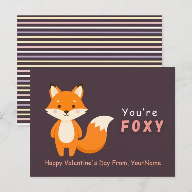 Cartão Postal De Festividades Cute Fox Valentine’s Day Card – You’re Foxy (Frente/Verso)