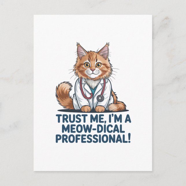 Cartão Postal De Festividades Cute Funny Cat Medical Pun Illustration (Frente)