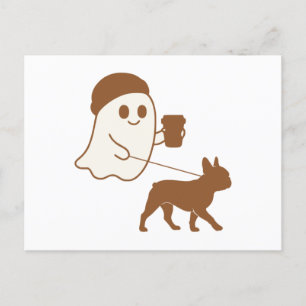Cartão Postal De Festividades Cute Ghost Walking Frenchie