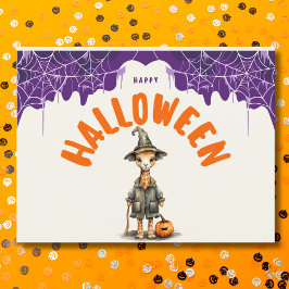 Cartão Postal De Festividades Cute Halloween Giraffe Wizard Happy Halloween