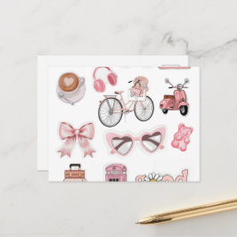 Cartão Postal De Festividades Cute Heart Hands Emoji Pin - Pink Bow Aesthetic Ac
