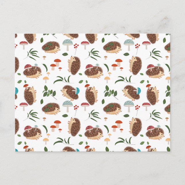 Cartão Postal De Festividades Cute Hedgehog Mushrooms Woodland Forest Animal (Frente)