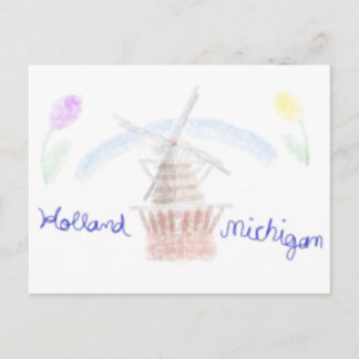 Cartão Postal De Festividades Cute Holland Michigan Moinho de Vento em Aquarela