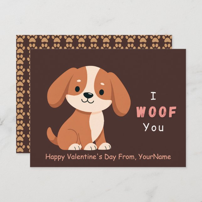 Cartão Postal De Festividades Cute Puppy Valentine Pun Card – I Woof You (Frente/Verso)