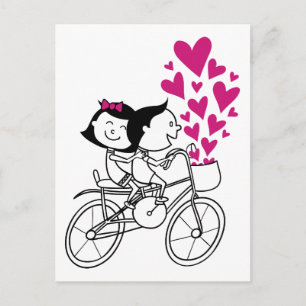 Cartão Postal De Festividades Cute romantic Valentines day couple on bike