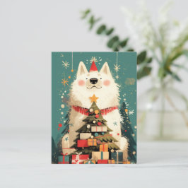 Cartão Postal De Festividades Cute Samoyed dog with Christmas