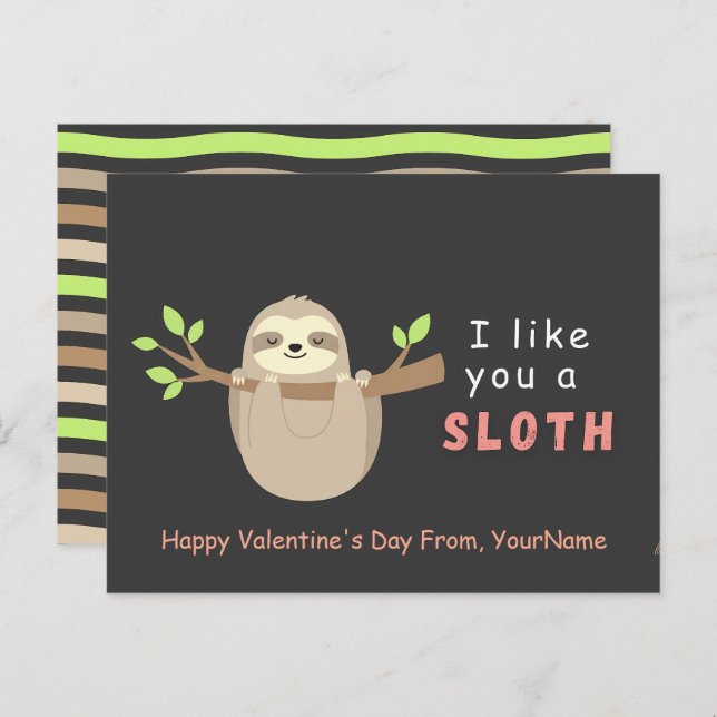 Cartão Postal De Festividades Cute Sloth Valentine’s Day Card  (Frente/Verso)