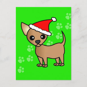 Cartão Postal De Festividades Cute Tan Chihuahua Cartoon Santa Hat