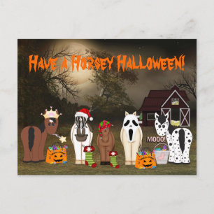 Cartão Postal De Festividades Cute Tenha um Cavalo Horsey Halloween