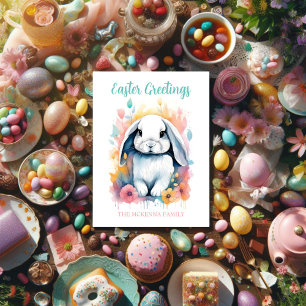 Cartão Postal De Festividades Cute Watercolor Bunny Floral Easter Postcard