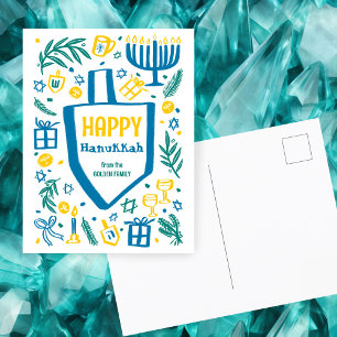Cartão Postal De Festividades Cute Whimsic Dreidel Menorah CUSTOM HANUKKAH