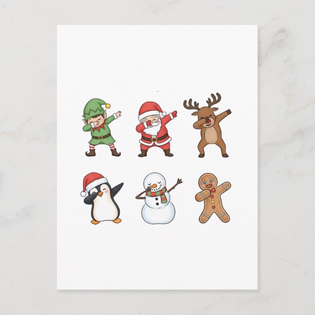 Cartão Postal De Festividades Dabbing Christmas Papais noeis Penguin Rudolph Sno (Frente)