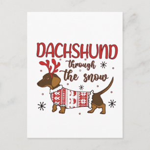 Cartão Postal De Festividades Dachshund Através da Neve Amante de Cães de Natal