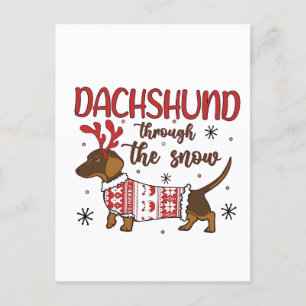 Cartão Postal De Festividades Dachshund Através Do Cão De Natal Da Neve