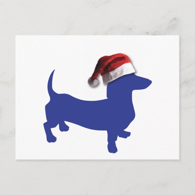 Cartão Postal De Festividades Dachshund bonito em um chapéu do papai noel (Frente)