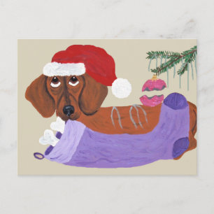 Cartão Postal De Festividades Dachshund com o cais de Natal