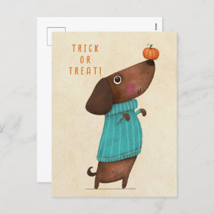 Cartão Postal De Festividades Dachshund Dachshund AutumnHalloween Fall