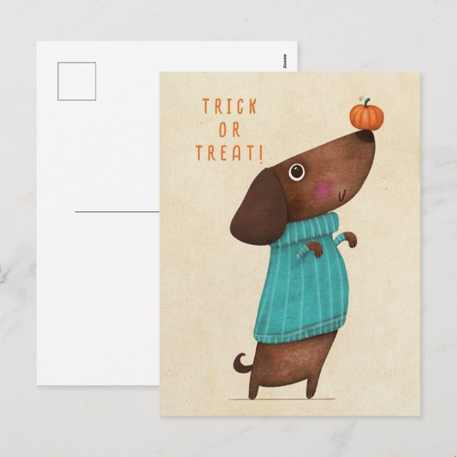 Cartão Postal De Festividades Dachshund Dachshund AutumnHalloween Fall (Frente/Verso)