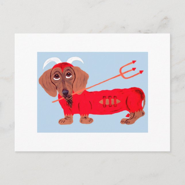 Cartão Postal De Festividades Dachshund Devil (Frente)