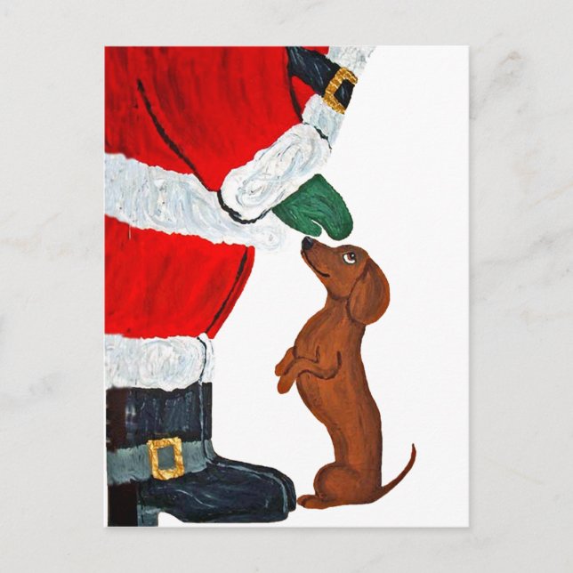 Cartão Postal De Festividades Dachshund e papai noel (Frente)