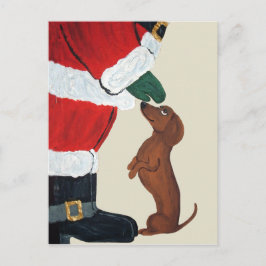Cartão Postal De Festividades Dachshund e papai noel