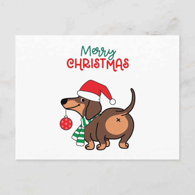 Cartão Postal De Festividades Dachshund Engraçado Cachorro Fofo Natal Alegre  (Frente)