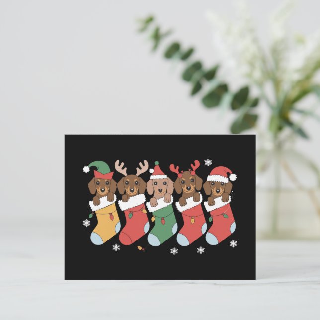 Cartão Postal De Festividades Dachshund Mãe Cachorro de Natal Presente Ano Novo (Em pé/Frente)