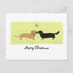 Cartão Postal De Festividades Dachshund Mistletoe Kiss Dogs Christmas Holiday