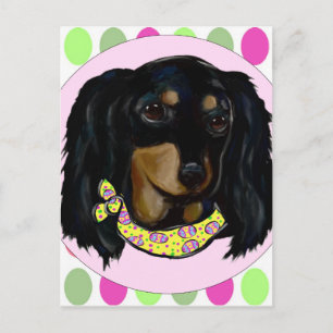 Cartão Postal De Festividades Dachshund preto de pêlo longo de Páscoa