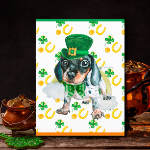 Cartão Postal De Festividades Dachshund Puppy Dog Shamrock Rua.