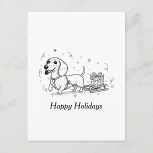 Cartão Postal De Festividades Dachshund puxando trenó com presentes de Natal