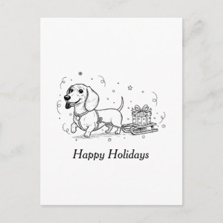 Cartão Postal De Festividades Dachshund puxando trenó com presentes de Natal