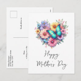 Cartão Postal De Festividades Daisy Flowers with a Blue Butterfly Mother's Day