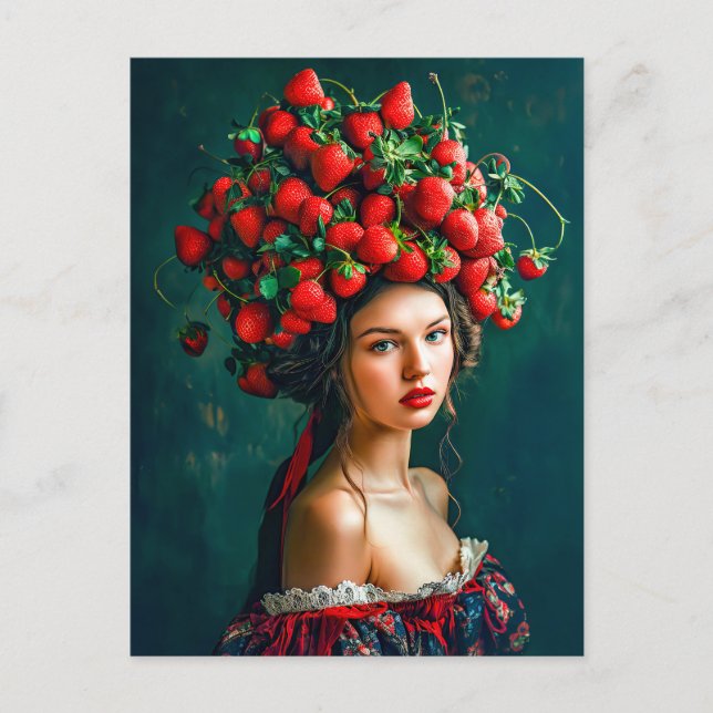 Cartão Postal De Festividades Dama Barroca da Coroa de Morango (Frente)