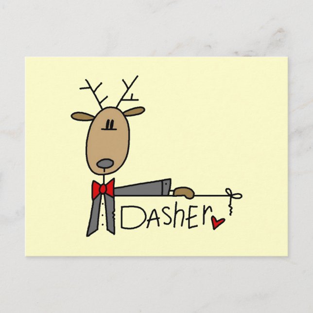 Cartão Postal De Festividades Dasher Reindeer - Camisas de Natal e presentes (Frente)