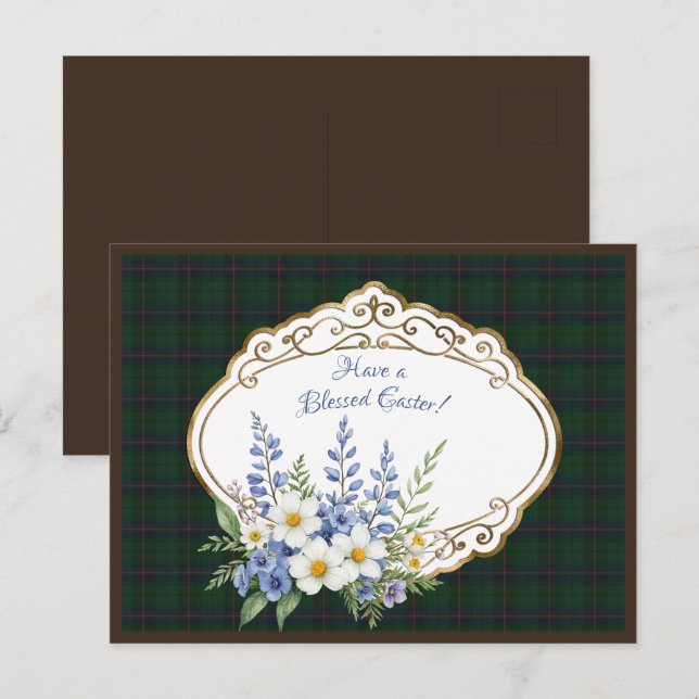 Cartão Postal De Festividades Davidson Modern Scottish Tartan Páscoa Floral (Frente/Verso)