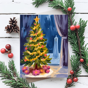 Cartão Postal De Festividades Debaixo da Árvore de Natal