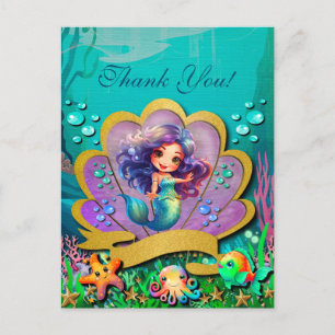 Cartão Postal De Festividades Debaixo do Mar & Aniversário da Sereia Obrigado!