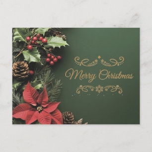 Cartão Postal De Festividades Decoração de árvore de Natal vermelha simples e el