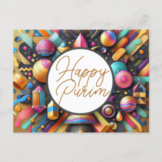 Cartão Postal De Festividades Decoração de festa multicolorida de Purim judaico