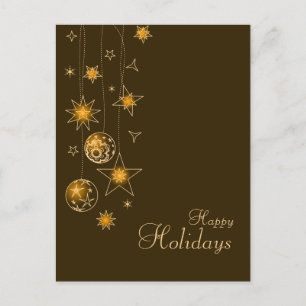 Cartão Postal De Festividades Decorações de Natal Amarelo Dourado Elegante do ri