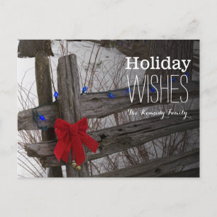Cartão Postal De Festividades Decorações do Natal em uma cerca de madeira velh