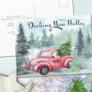 Cartão Postal De Festividades Decorando Novos Corredores Caminhão Vermelho de Na